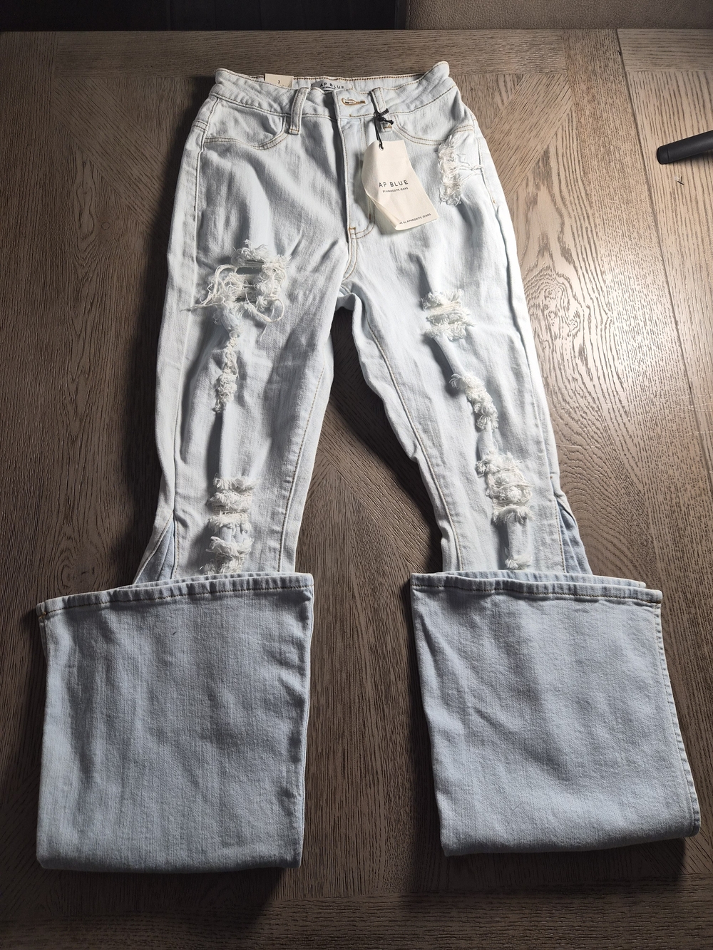 Aphrodite Pale Blue Distressed Wide-Leg Jeans